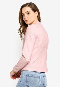 Veste en cuir matelassée pour femme, coupe moderne, col montant en peau de mouton, respirante, élégante, design tissé, spandex, chic, unie - Product Image 5