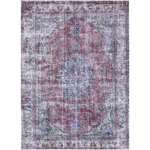 Alfombras de Lana Anudadas a Mano de Estilo Vintage, Diseño Rectangular Abstracto con Medallón Rosa y Morado para Sala de Estar o Pasillo, Pae-2389 - Product Image 1