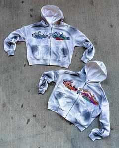 Sudadera con capucha personalizada Vintage 100% algodón con cremallera y lavado ácido para hombre, ropa de calle de calidad, ropa de invierno con bordado 3D, estampado de letras 350G - Product Image 1