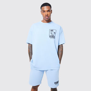 Diseño personalizado Puff Imprimir Hombres Verano 2 piezas Conjunto de trajes sólidos Manga corta Hombres Conjunto de verano para ropa casual - Product Image 6