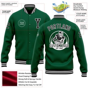 Personalizado Kelly Verde Negro-blanco bombardero Full-Snap Varsity Letterman chaqueta cortavientos Streetwear vintage hombres Varsity chaqueta - Product Image 2