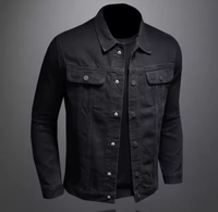 Veste en jean noire pour homme, couleur unie, coton délavé, plusieurs poches, fermeture à boutons-pression, logo personnalisé OEM