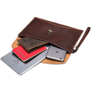 Portefeuille d'homme en cuir véritable avec pochette à rabat et dragonne, grande capacité, portefeuille de voyage et doublure en coton pour homme - Product Image 3