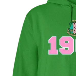 Sudadera con Capucha AKA 1908 Crest, Verde Kelly con Bordado Rosa, Sudadera Personalizada para Hermandades Griegas - Product Image 3