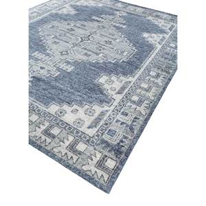 Tapis en laine noué à la main Savana Blue PKWL-986 pour usage domestique - Motif rectangulaire en patchwork pour salon, couloir, entrée - Product Image 2