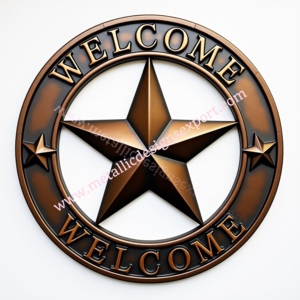 Cartel de bienvenida de metal de bronce antiguo con diseño de estrella 3D Entrada elegante o decoración de pared al aire libre para el hogar - Product Image 1