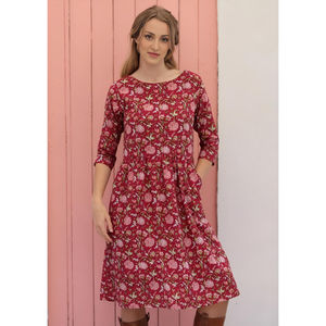 Vestido Briar 100% Algodón, Estilo Bohemio, Estampado Floral Color Arándano, Largo hasta la Rodilla, Lavable, para Verano, Primavera y Otoño - Product Image 1