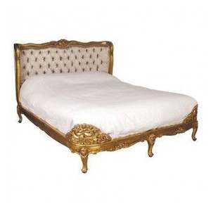 Baroque Style Bed Carved <b>Wood</b> Gold Finish - Product Image 1