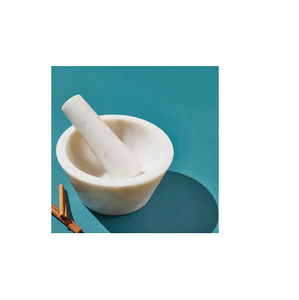 Juego de mortero y Mazo de mármol blanco puro, duradero, fácil de usar, forma redonda, color blanco, venta - Product Image 1