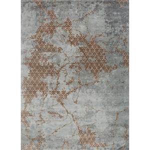 Tapis Kavi Bleu en Laine et Soie de Bambou Noué à la Main Hidden Esk-640(3D) Classique 9x12 Rectangulaire Motif Abstrait pour Couloir et Maison - Product Image 1