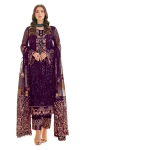ऑनलाइन बिक्री के लिए जॉर्जेट सेमी-स्टिच्ड कढ़ाई वर्क पाकिस्तानी बॉलीवुड सूट