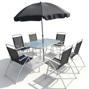 Modern <strong>8</strong> <strong>Piece</strong> <strong>Garden</strong> <strong>Furniture</strong> <strong>Set</strong> All Weather Outdoor Patio Dining <strong>Set</strong> Steel Table 6 Rope Chairs UV Resistant Courtyard Park - Product Image 1