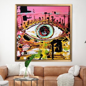 Toile imprimée avec des graffitis vifs - Art urbain abstrait moderne, encadrée en or - Product Image 1