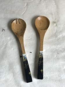 Bol à mélanger en bois de manga massif, personnalisé avec impression sur mesure, à salade de Fruits, avec cuillère, Set de service - Product Image 4