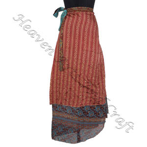 Falda Sari de Seda Vintage, Falda Larga Reversible de 2 Capas, Mágica, Envoltura de Saris de Seda, Vintage, 2 Capas - Product Image 2