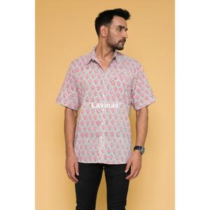 Chemise à fleurs en coton fait à la main pour hommes automne décontracté à manches courtes avec fermeture à bouton en corne 100% coton respirant - Product Image 6