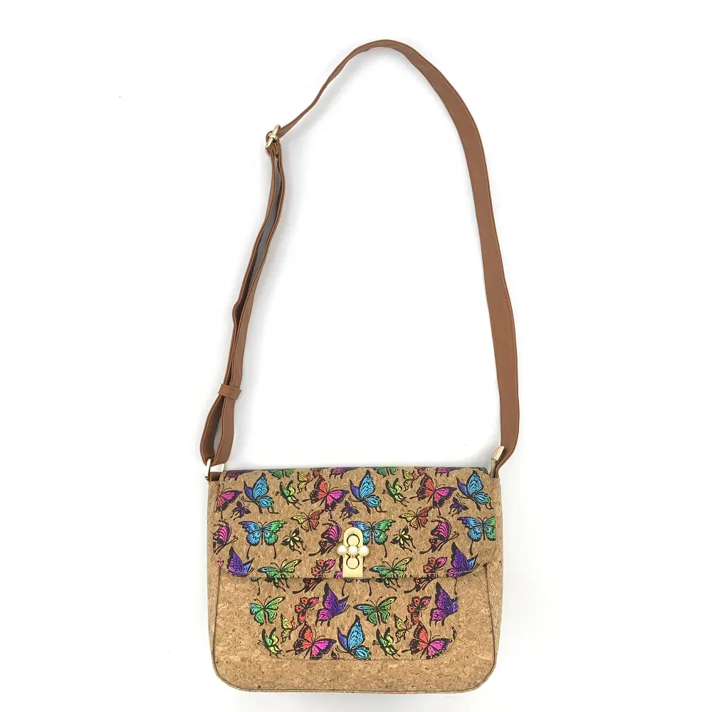 New simple brown cork handbag fashion portable real wood shoulder bag ladies cork PU messenger bag