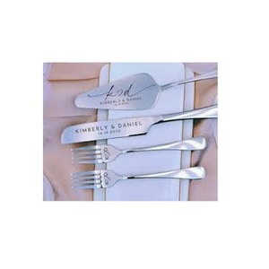 Silver Flat Handle Cake Knife & Server With <b>Forks</b> Set Stainless Steel Serving Set Stainless Steel Silver Plated Custom Color - Product Image 1