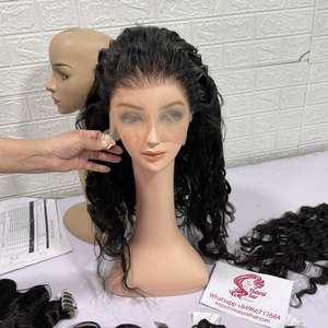 Venta al por mayor de pelucas de color negro con ondas de agua frontales de encaje completo de 100% pelucas de cabello humano vietnamita real para mujeres negras - Product Image 5