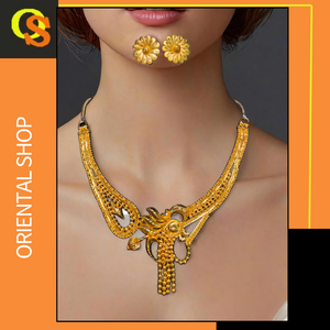 ชุดต่างหูสร้อยคอแท้ชุบทอง22K ชุดเครื่องประดับต่างหูสร้อยคอผู้หญิง - Product Image 2