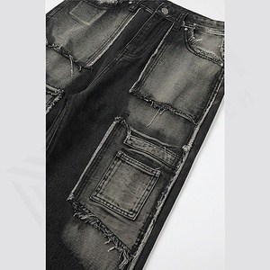 Pantalones Vaqueros Rectos de Diseñador para Hombre, Estilo Vintage, Lavado, con Parches, Ropa Urbana, Ajustados, para Verano y Otoño, OEM Personalizado - Product Image 5