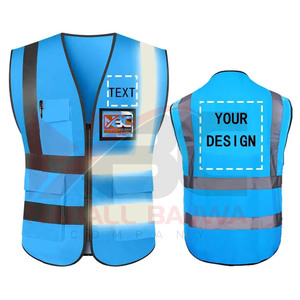 Chaleco de seguridad de malla de poliéster azul personalizado a precio de fábrica con bolsillos logotipo personalizado - Product Image 2