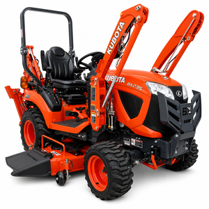 Tractor de jardín Kubota La340 4x4 con cargador frontal y retroexcavadora, color rojo, tractor de ruedas multifuncional - Product Image 1