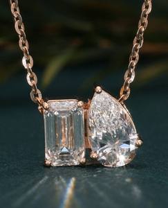 Collier pendentif en or rose 14 carats avec diamant de laboratoire taille émeraude de 2,00 carats, tendance, pour fiançailles, mariage, léger, luxueux, quotidien - Product Image 5