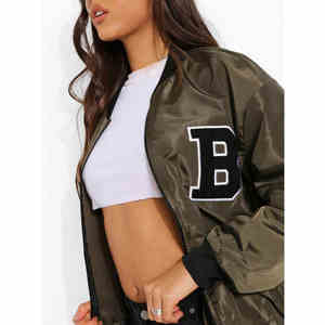 Chaqueta Varsity Personalizada para Mujer, para Otoño e Invierno, Mangas Largas, Resistente al Viento, Transpirable, Ecológica, Cuello Camisero, Sin Costuras - Product Image 3