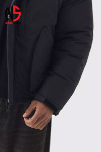 Chaqueta de Invierno para Hombre, Negra Mate, Minimalista, Acolchada, con Capucha, Forro de Piel, Resistente al Viento, Cálida para Clima Frío, de Lona, 2026 - Product Image 6