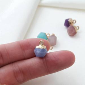 Plata de Ley 925, corte hexagonal, Ágata india, piedra preciosa, oro de 18K, colgante de abalorio DIY galvanizado para fabricación de joyas, venta al por mayor - Product Image 6