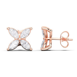 Luxurious 10K 14K 18K Rosw Gold Moissanite Marquise Shape Push <b>Back</b> Stud <b>Earrings</b> with Diamond <b>for</b> Anniversary Wholesale OEM - Product Image 1