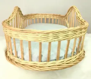 Cesta de bambú portátil de ratán Beige para bebé, cuna, cama para bebé, cachorros, juguetes suaves, cesta para muñecas en forma de cuenco