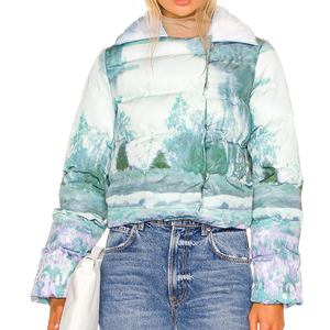 Prix d'usine 2026 Veste matelassée courte d'hiver pour femme imprimée 100% polyester avec fermeture éclair Manteau en tricot pour femme Veste matelassée - Product Image 2