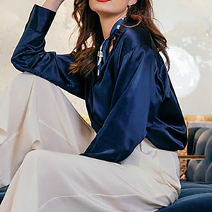 Mujeres Diseño de moda Nuevo estilo Drapeado Tops sueltos Camisas Sueltas Color sólido Nueva camisa de satén de manga larga - Product Image 5