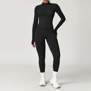 Women's Breathable Seamless Plus Size <b>Yoga</b> <b>Jacket</b> 3-Piece Set Long Sleeve Zip-Up Fitness High Waist Leggings Quick Dry - Product Image 2