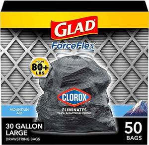 Glad Grands sacs poubelle à cordon, ForceFlex avec Clorox, 30 gallons, Mountain Air, 50 unités - Product Image 6