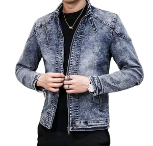 Chaqueta Vaquera Desgastada para Hombre, Nueva Moda Primavera 2021, Azul y Negro, Chaqueta Vaquera Informal para Hombre, Corte Ajustado - Product Image 3