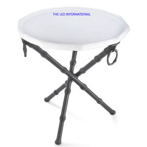 Meubles contemporains pour la maison, en métal massif, aluminium coulé, bois, forme géométrique moderne, finition nickel argenté - Product Image 5