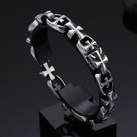 Bracelet manchette croix rétro en acier inoxydable pour hommes et femmes, bijoux hip-hop et motard, en stock, vente en gros, directement de l'usine