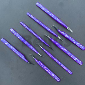 Pincettes à cils à volume scintillant faites à la main embouts de précision en acier japonais enduits de poudre pour une application classique et individuelle des cils - Product Image 4