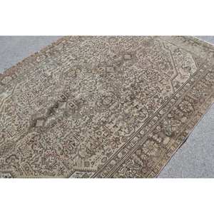 พรมขนสัตว์สีน้ำตาลเบจสไตล์วินเทจขนาด6.4x9.3ฟุตทรงสี่เหลี่ยมสำหรับทางเดินข้างเตียงสไตล์ตุรกีงานเย็บปะแฮนด์เมด - Product Image 5