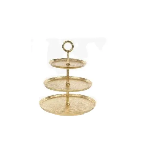 Venta caliente directa de fábrica Golden Shinny Hammered Cake Stand Nuevo diseño Forma personalizada para Cup Cakes