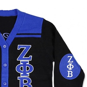 Bleu royal et noir Zeta Phi Beta lettre logos col en V sororité et fraternité broderie et chandails tricotés Cardigans - Product Image 4