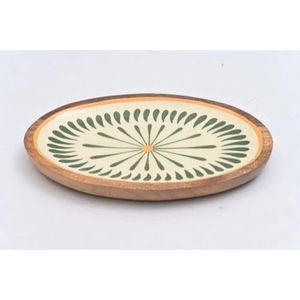 Petite assiette ovale en bois moderne avec motif imprimé en émail multicolore, écologique, pour les collations à la maison, les mariages, les événements Diwali - Product Image 4