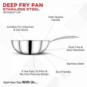 กระทะทอดลึกด้ามเป็นสแตนเลสสตีลไม่มีฝาดีไซน์ทนทานเครื่องครัวเกรดอาหารทำความสะอาดง่ายแปลกใหม่ส่องแสง - Product Image 5