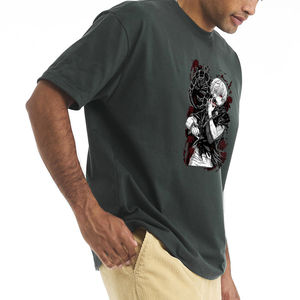 Camisetas de alta calidad para hombre de talla grande lavado con ácido negro DTG impreso cuello redondo hombro caído camisetas para hombre - Product Image 3