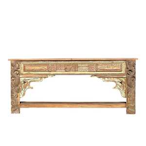 Vintage Hand-Carved <b>Console</b> <b>Table</b> Solid Wood and <b>Marble</b> with Luxury Rustic Design for Living Room Entry or Villa - Product Image 1