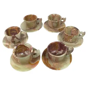 Onyx und Marmor Naturstein Tasse Untertasse Hot Selling Exquisite Tasse Untertasse Onyx Skulptur geschnitzte Kunst handwerk und Geschenke für zu Hause