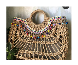 การออกแบบใหม่ฟางธรรมชาติผักตบชวาที่กําหนดเองตัวอักษรกระเป๋าชายหาดผู้หญิงกระเป๋าฤดูร้อนสําหรับการช้อปปิ้ง - Product Image 1